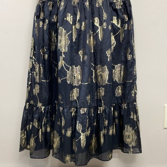 NWOT Express Halter Tiered Maxi Dress Black and Metallic Gold Floral Rose XS - Picture 7 of 15